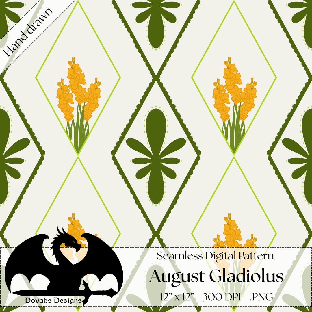 August Gladiolus Birth Flower Seamless Pattern | Floral Repeat Pattern ...