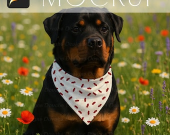 Pet Bandana Mockup for Procreate | Rottweiler Spring Design Display | Digital Product Mockup | Seamless Sublimation Surface Pattern Mockup