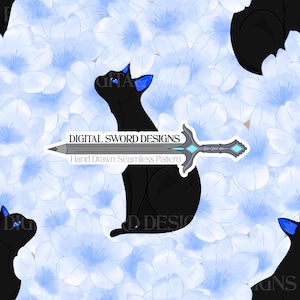 Black Cat Seamless Pattern Cherry Blossom Repeating File (Digital Download)