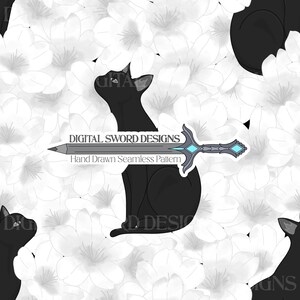 Black Cat Seamless Pattern Cherry Blossom Repeating File (Digital Download)