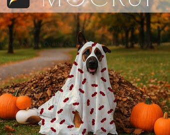 Halloween Pet Mockup for Procreate | Dog Ghost Sheet Design Display | Digital Product Mockup | Seamless Sublimation Surface Pattern Mockup