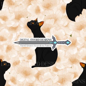 Black Cat Seamless Pattern Cherry Blossom Repeating File (Digital Download)