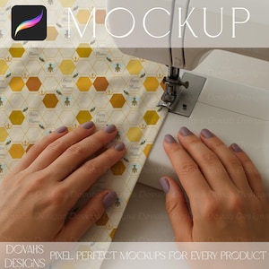 Stoff und Nähmaschine Mockup für Procreate | Stoffmuster-Sammlung | Digitales Produktmockup | Nahtloses Sublimations-Oberflächenmuster