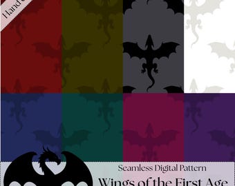 Dragon Silhouette BUNDLE Seamless Pattern Fantasy Digital Medieval Repeating File Painting Sublimation Printing Fabric Flying Dragons Design