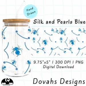 Diseño de telarañas perladas para lata de vidrio de 16 oz, PNG, Libbey UVDTF Sublimation (Descarga digital)