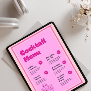 Modelo de Menu de Coquetéis | Canva Editável | Placa de Bar Imprimível