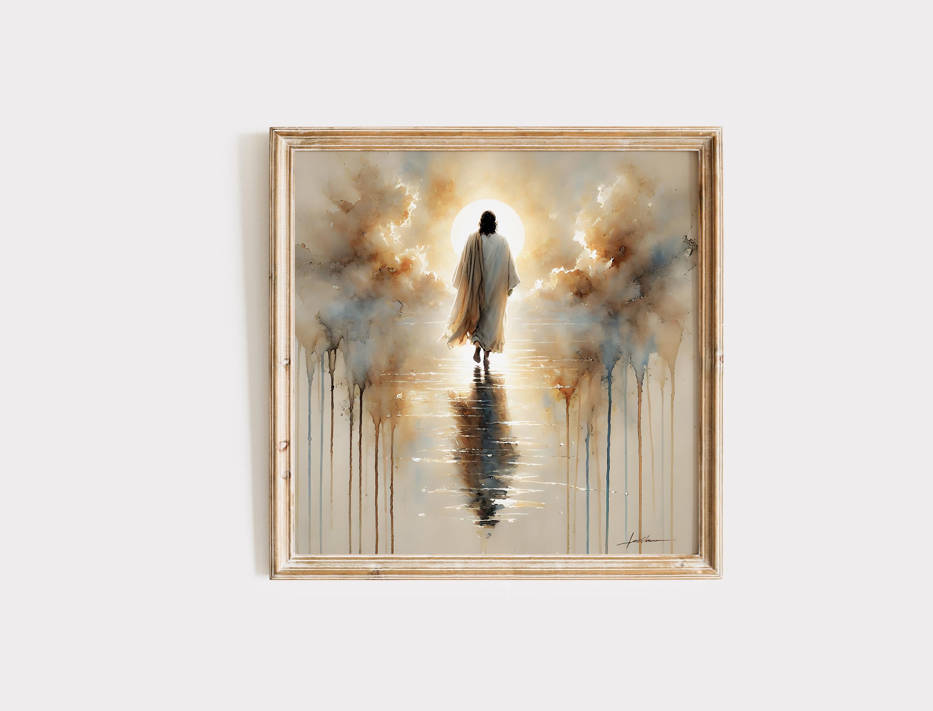 Jesus Walking on Water Painting, Christian Watercolor Wall Art, Modern ...