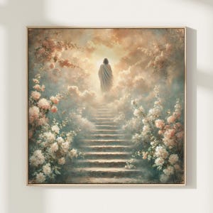 Jesus Walking to Heaven Painting, Stairway to Heaven Wall Art, Jesus Kingdom of Heaven, Digital Bible Wall Art.