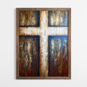 Holy Cross Oil Painting, Modern Christian Printable Wall Art, Minimalist Religious Poster, Christian Art for Living Room.