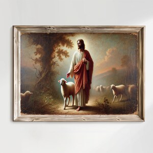 The Good Shepherd Vintage Oil Painting, Jesus with a Lamb, The Lord Is my Shepherd Digital Download Wall Art, Vintage Christian Art.