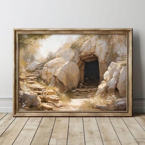 La tombe est vide, affiche en téléchargement numérique, impression il est ressuscité, art mural résurrection de Jésus, art mural imprimable verset biblique.