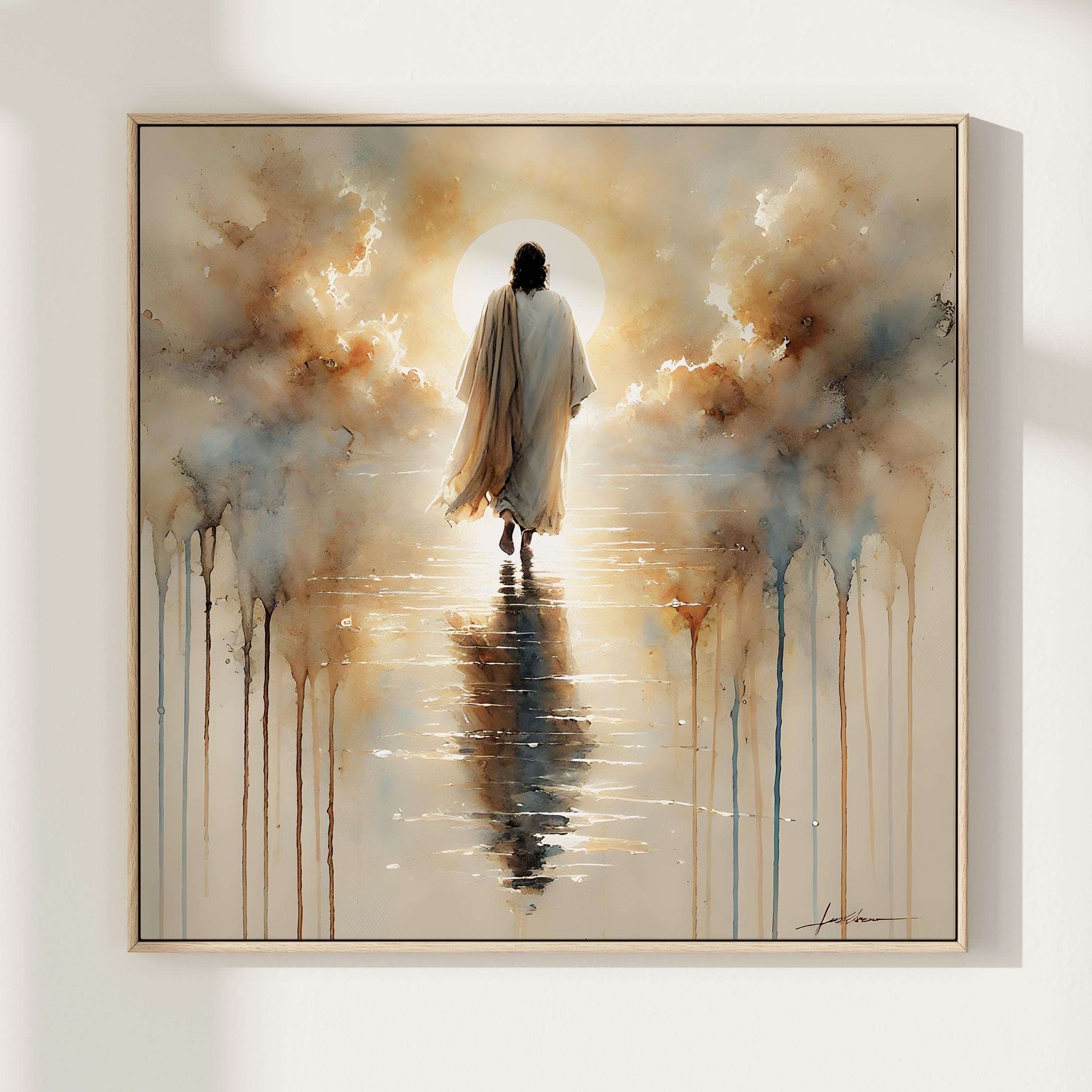 Jesus Walking on Water Painting, Christian Watercolor Wall Art, Modern ...