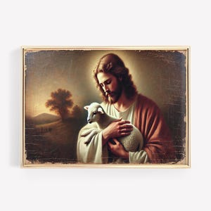 The Good Shepherd Vintage Oil Painting, Jesus with a Lamb, The Lord Is my Shepherd Digital Download Wall Art, Vintage Christian Art.