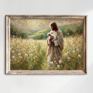 The Good Shepherd Oil painting, Jesus Holding a Lamb Painting, The Lord is my Shepherd Digital Download, Jesus Christ Wall Art.
