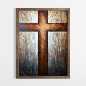 Holy Cross Oil Painting, Modern Christian Printable Wall Art, Minimalist Religious Poster, Christian Art for Living Room.