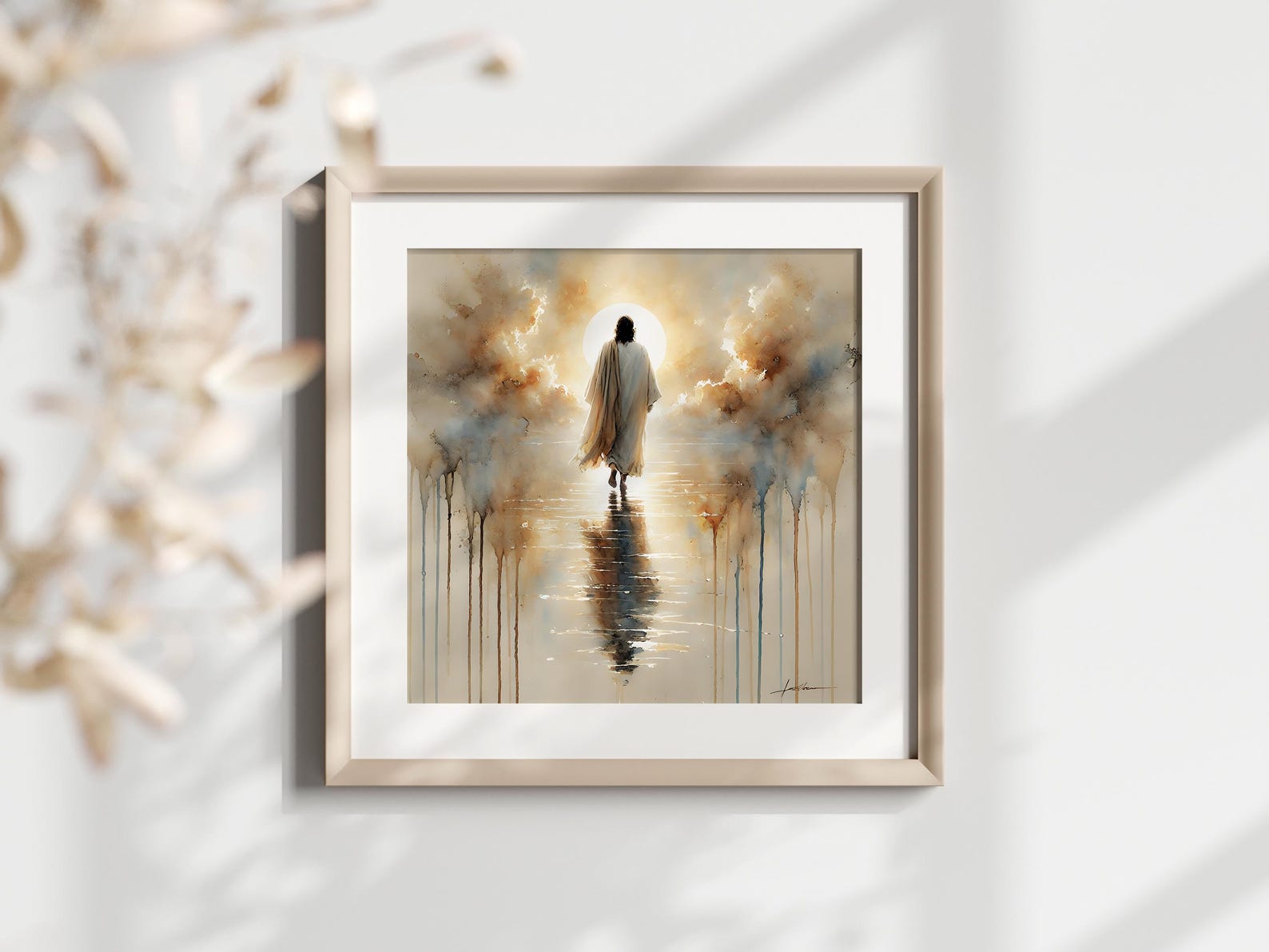 Jesus Walking on Water Painting, Christian Watercolor Wall Art, Modern ...
