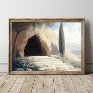 La tombe est vide, affiche en téléchargement numérique, impression il est ressuscité, art mural résurrection de Jésus, art mural imprimable verset biblique.