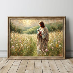 Der gute Hirte Ölgemälde, Jesus hält ein Lamm Gemälde, Der Herr ist mein Hirte Fine Art Print, Jesus Christus Wandkunst.