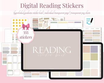 Digitala läsklistermärken, bokrecension, läslogg, läsplanerare, digitala klistermärken, kompatibel med Goodnotes