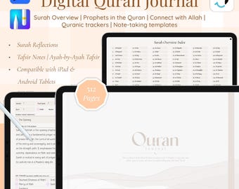 Diario digital del Corán, estudio islámico, sugerencias para la reflexión, 114 suras, notas de Tafsir, diario con un diseño elegante