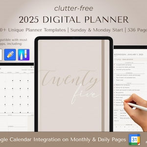 Simple Digital Planner, 2025 Planner With Google Calendar, 2025 Digital Planner, Daily Weekly Monthly Planner 2025, 2025 Goodnotes Planner