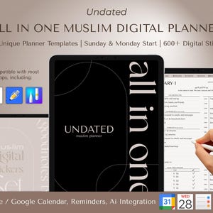 Muslim Digital Planner, Islamic Templates, Muslim Planner, Minimalist Planner With Stickers, Google Calendar Integration