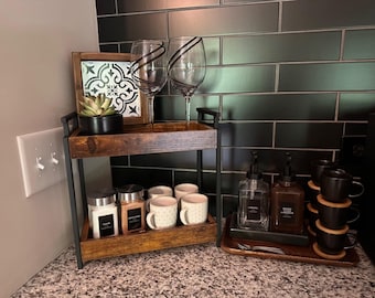 2-Tier Wooden Coffee Station Organizer: Kitchen & Bathroom Storage