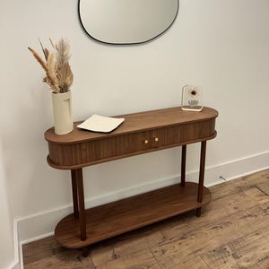 Wood Modern Entryway Table with Tambour Door, Antique Console Table