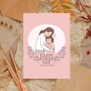 Tarjeta imprimible del Día de la Madre, tarjeta de felicitación, tarjeta rosa del Día de la Madre, descarga digital en PDF