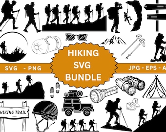 Hiking SVG Bundle, Adventure Svg, mountain hiker svg, Outdoors svg, Hike cut file, Instant Download