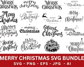 Merry Christmas Text Svg Bundle, Christmas Quote Svg, Holiday Lettering Svg Designs, Cricut Silhouette Cut Files, Digital Download