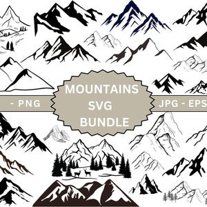 Mountains Svg bundle, Forest Tree Svg, Landscape Svg, Silhouette,  Svg For Cricut, Mountain Svg Hand Drawn, Outdoors Adventure Svg