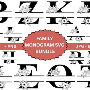 Pacchetto monogramma SVG per cognome, monogramma alfabeto SVG, simbolo di famiglia SVG, cognome SVG per Cricut