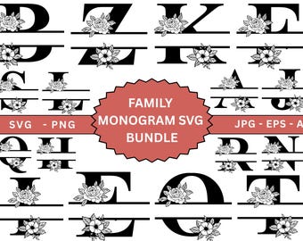 Family Name Monogram SVG Bundle, monogram alphabet svg, Family Sign svg,  Family Name Svg Cricut