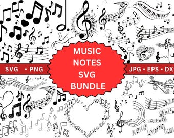 Music Notes SVG Bundle,Musical Notes Clipart,Musical Note Vector,Music Notes Cut Files For Cricut,Music Key,Guitar Note Svg,Digital Download