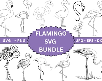 Flamingo Svg Bundle, Flamingo Cut File för Cricut, Bird Svg, Flamingo Vector, Flamingo Outline, Flamingo Silhouette, Flamingo Logo, PNG