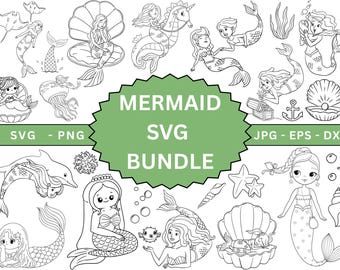 Söt sjöjungfru Svg Bundle, sjöjungfru tecknad bundle svg, havsdjur fisk, sjöjungfru silhuett, sjöjungfru klippfiler för Cricut & Silhouette, Cricut