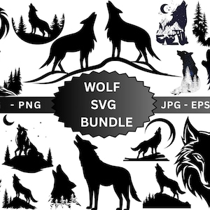Wolf Bundle, Wolf Clipart, Wolf geschnitten Dateien für Cricut, Wolf geschnitten, heulender Wolf svg, Wolf Png, Wolfkopf svg, Wolf Silhouette svg