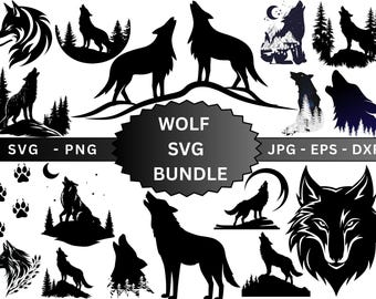 Wolf Svg Bundle, Wolf Clipart, Wolf Cut Files For Cricut, Wolf Svg Cricut, Howling Wolf Svg, Wolf Png, Wolf Head Svg, Wolf Silhouette Svg