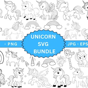 Pacchetto PNG unicorno, pacchetto SVG unicorno, file di taglio SVG unicorno per Cricut, clipart unicorno, silhouette unicorno, unicorni ragazze svg