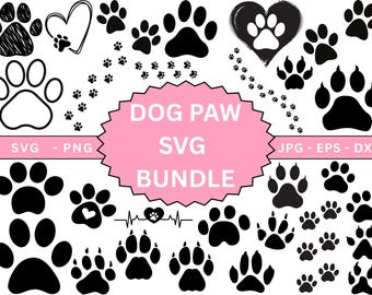 Impronta di zampa in formato SVG, Pacchetto di zampa a forma di cuore in formato SVG, Zampa di cane in formato SVG, Zampa di animale in formato SVG, Zampa di cane trasparente, Vettore di zampa di cane, File di taglio di zampa di cane per Cricut
