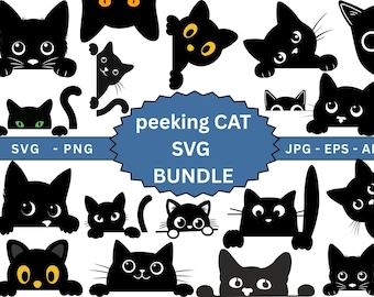 Peeking Cat SVG Bundle pack, Peeking Kitten Silhouette,  Cut Files, All Cat breed Silhouettes, Instant Download