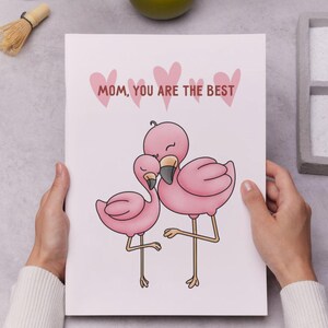 Cartão para o Dia das Mães para imprimir, Cartão digital para o Dia das Mães, Cartão de felicitações com o pássaro rosa, Cartão para imprimir, Cartão para a melhor mãe do Dia das Mães, Presente para o Dia das Mães