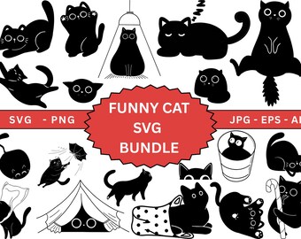Cute Cat Cartoon Bundle, Kitten Svg, Cats SVG File Bundle pack, Cat Cut Files, Pet Silhouette