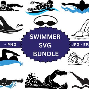 Swimming SVG Bundle,Swimmer svg,Swimmer Silhouette svg Bundle,Water Sports svg,Cut Files for Silhouette,Swim Vibes svg,Cut File Cricut