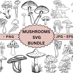 Mushrooms outline Bundle Design svg, Mushrooms SVG,Mushrooms  PNG, Instant download, Mushrooms silhouette.