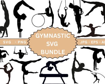 Ensemble de gymnastique SVG, fichiers de coupe SVG gymnaste, gymnastique Silhouette Cricut, fichiers de coupe de gymnastique SVG pour Cricut, athlète sportive fille, téléchargement