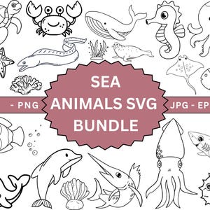 Sea Animals SVG, Ocean Animals Cut Files, Shark Svg, Dolphin Svg, Fish, Sea Algae, Sea Life Svg, Seahorse, Crab Svg, Ocean Animals Cut Files