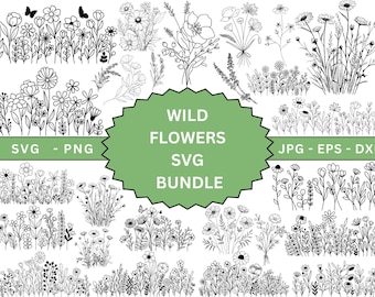 Wildflower Svg Bundle,Wildflower Vector,Floral svg,wildflower svg,Hand Drawn Wild Flowers,Flower clipart,flowers SVG files for cricut,Eps