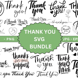 Pacote SVG de agradecimento, Placa de agradecimento, Clipart de agradecimento SVG, Arquivos de corte de agradecimento para arquivos de silhueta Cricut, Cartão de agradecimento, Cartão de agradecimento
